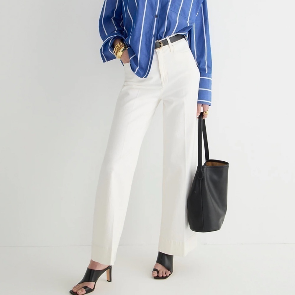 J crew wide leg denim trouser pants in white